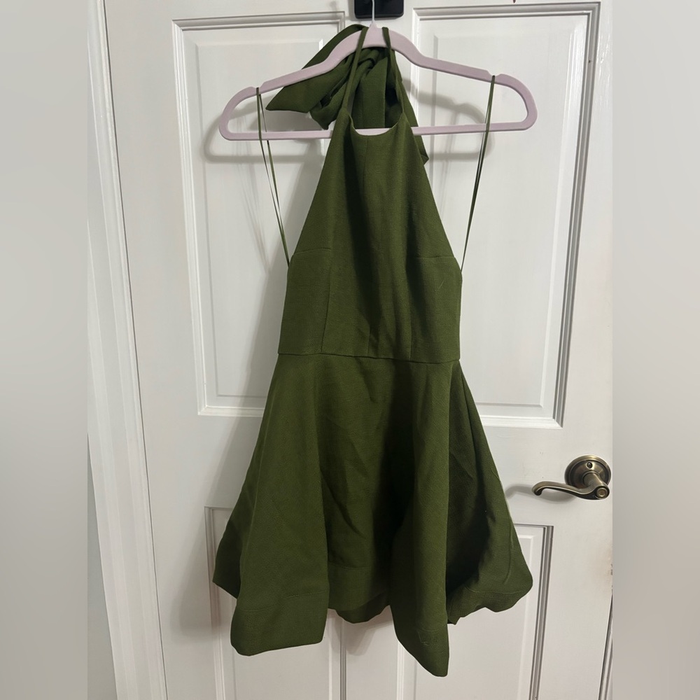 Luxxel Olive Green Halter Mini Dress